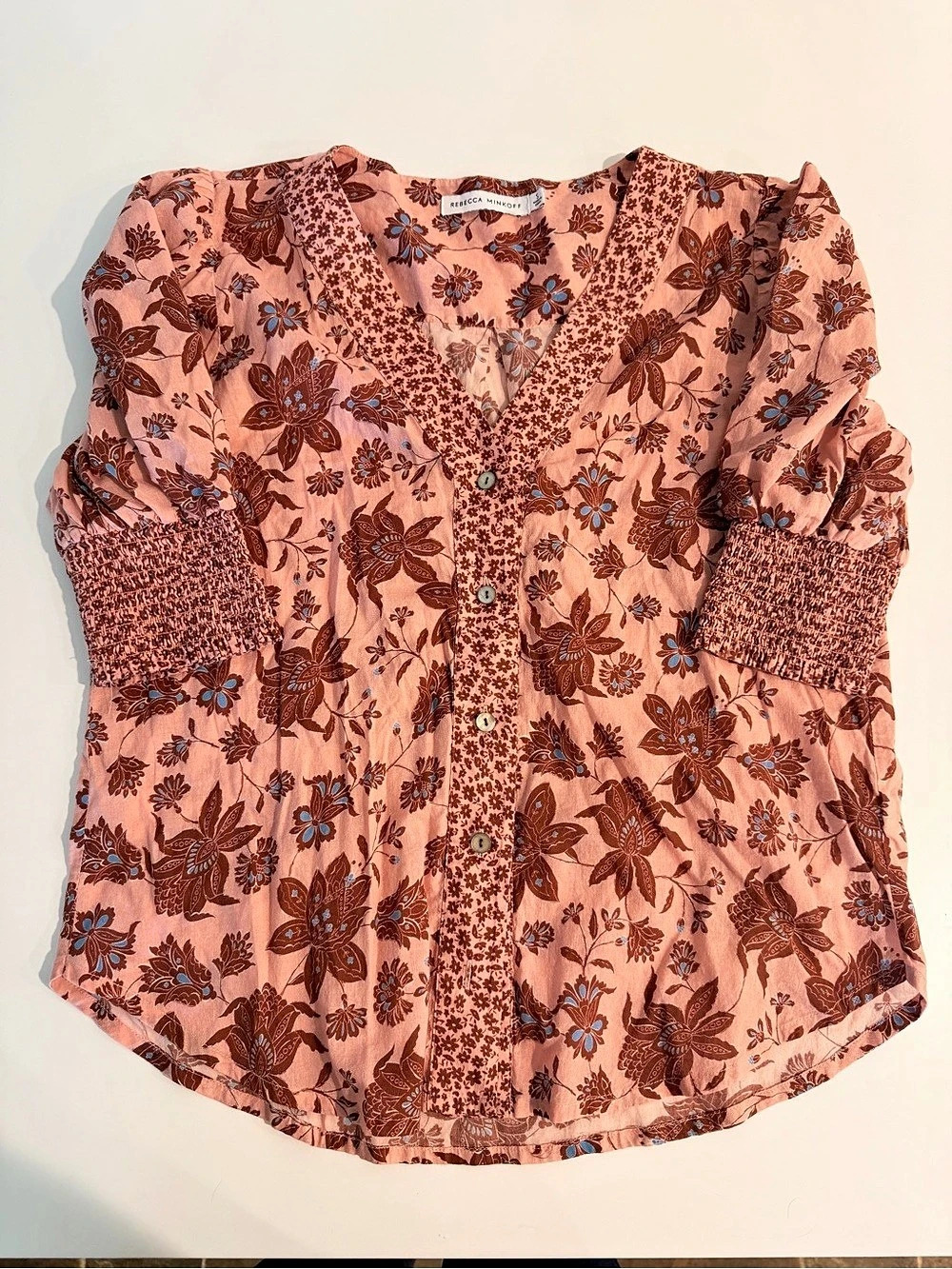 Rebecca Minkoff Floral Blouse in Pink & Brown Size Small Like New